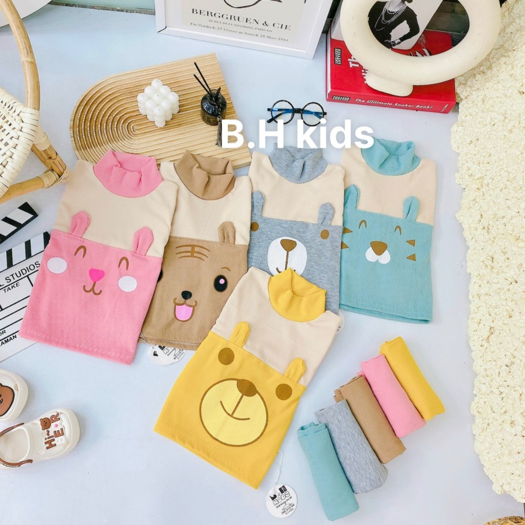 Bộ Dài Tay Thu Đông Gân Tăm Mềm Mại Cổ 3 Phân Cho Bé Trai, Bé Gái