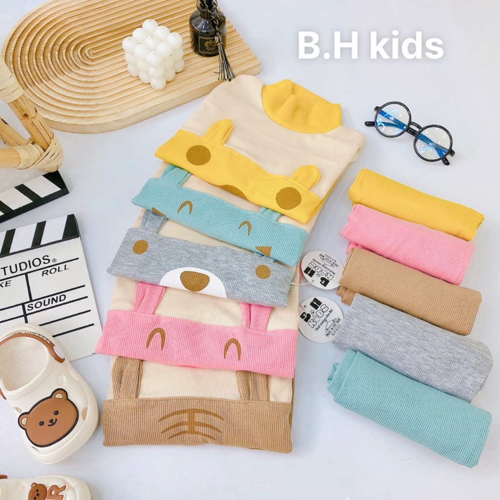 Bộ Dài Tay Thu Đông Gân Tăm Mềm Mại Cổ 3 Phân Cho Bé Trai, Bé Gái