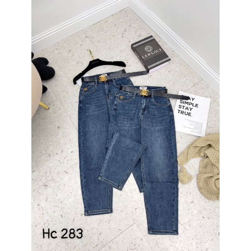 Quần baggy jean nữ dáng lỡ kèm đai quảng châu