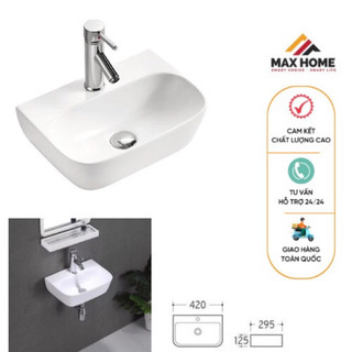 Lavabo treo tường kt 420x295mm - Lavabo mini - Lavabo rửa mặt nhỏ gọn cao cấp nhập khẩu