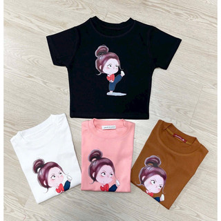 áo croptop tay ngắn in cô gái búi tóc đá chân siêu hót