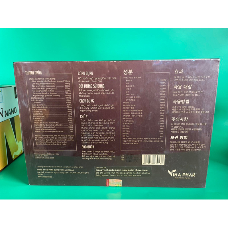 Viên Uống Ăn Ngủ Ngon Đông Trùng Hạ Thảo từ Vihaphar hộp 2lọ x 30viên