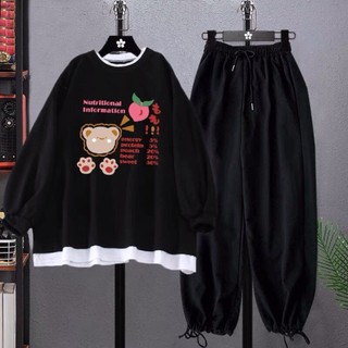 Sét Bộ Quần Áo Nỉ Nữ Tay Dài Bo Chun Ống DVGIT Áo In Hình Cute Chất Liệu Cotton Thoáng Khí Thời Trang Hàn Quốc