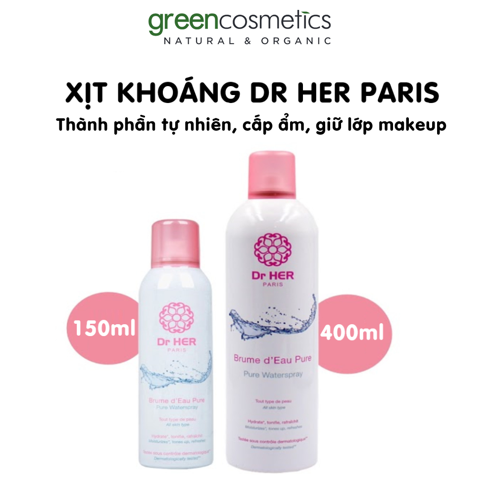 Xịt Khoáng cấp ẩm, dịu mát da, giữ lơp make up bền đẹp Dr Her Paris 150ml