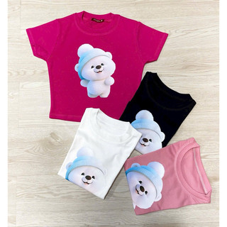 Áo croptop chú gấu trắng đội nón
