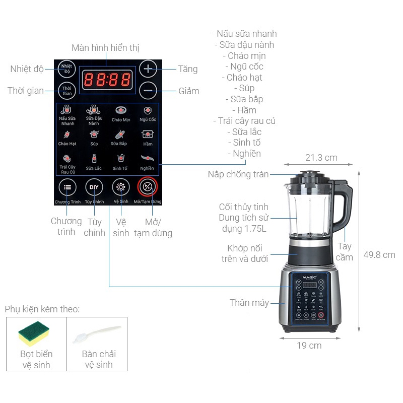 Máy làm sữa hạt đa năng Magic Korea A-96 Sliver - Hàng Chính Hàng