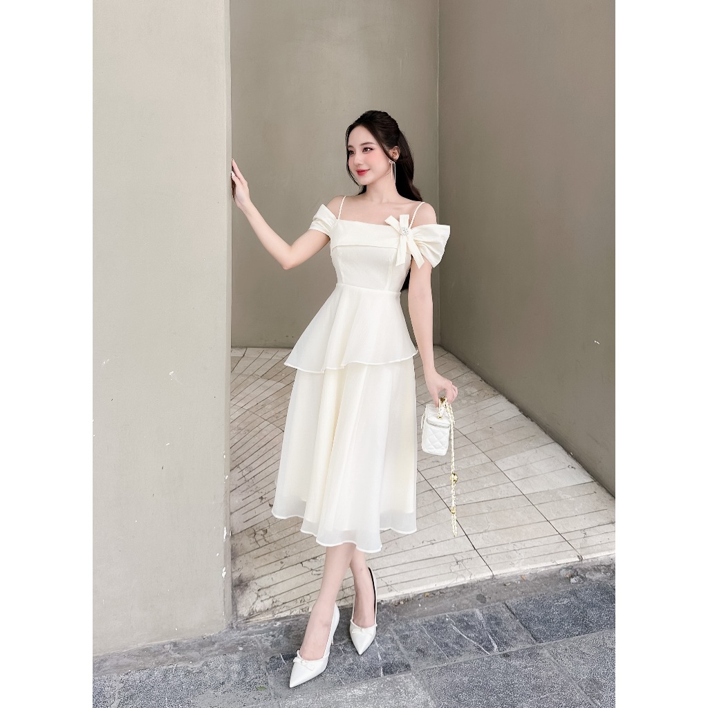 Váy thiết kế dáng xòe 2 dây nơ lệch Charme 309013