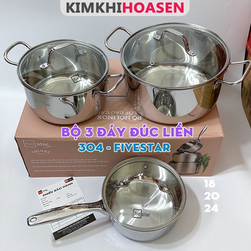 Bộ nồi 3 đáy đúc liền cao cấp, inox 304, Fivestar
