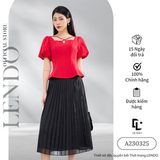 Áo Sơ Mi Cổ Vuông Dây Chéo Tay Bồng Ngắn LENDO A230325