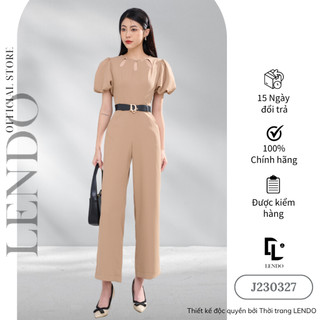 Jumpsuit Công Sở LENDO J230327 Tay Ngắn Bồng Cổ Tròn Cách Điệu Đính Ngọc Quần Dáng Suông Rộng