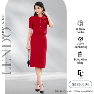 Sét Bộ Công Sở LENDO SB230304 Áo Croptop Cổ Đức Tay Ngắn Chân Váy Ôm Bút Chì