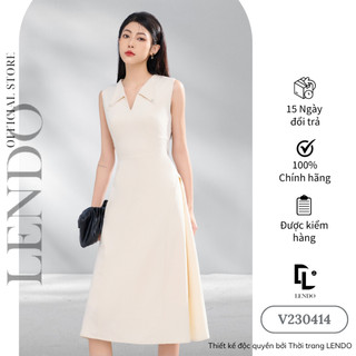 Đầm Váy Công Sở LENDO Dáng Xòe A Sát Nách Cổ Tim Cách Điệu V230414