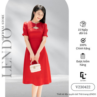 Đầm Váy Công Sở LENDO V230422 Dáng A Cổ Tròn Cách Điệu Tay Bồng