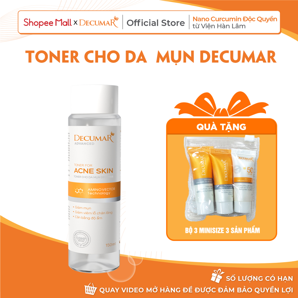 Toner cho da mụn Decumar Nano THC Công nghệ Aminovestor thẩm thấu nhanh, cân bằng độ PH, 150ml