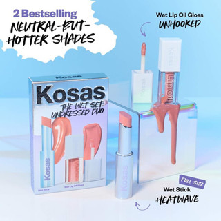 Veeinvenus | Set 2 son Kosas The Wet Set Undressed: Nude Sheer Lipstick + Lip Oil Set
