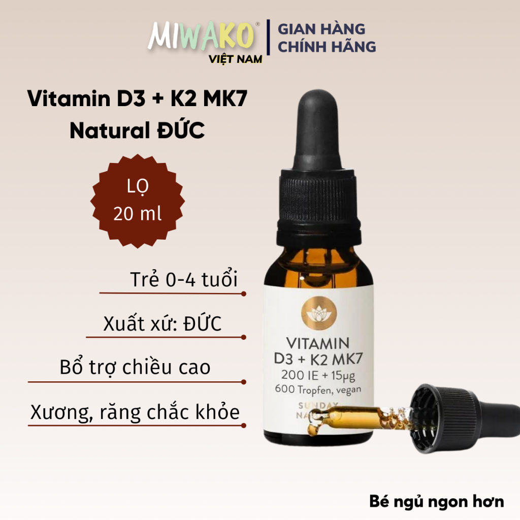 Vitamin D3 K2 Mk7 Sunday Natural Đức 20ml Dùng Cho Bé Từ Sơ Sinh - Miwako Việt Nam