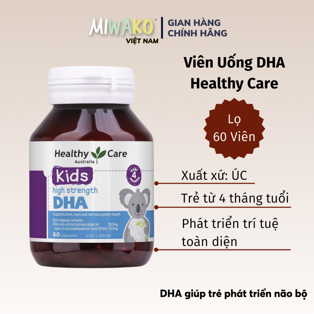 Viên uống DHA bổ sung dưỡng chất cho bé Healthy Care High Strength lọ 60 viên