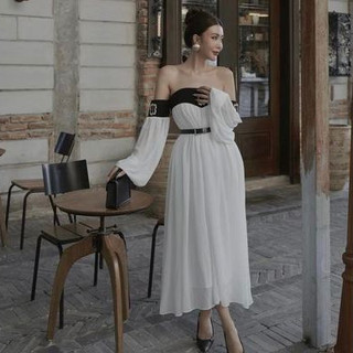 𝐁𝐋𝐎𝐖𝐄𝐄 𝐃𝐑𝐄𝐒𝐒 Đầm trễ vai chifon pha umi dáng dài thướt tha kèm thắt đai - TKCC Ashley