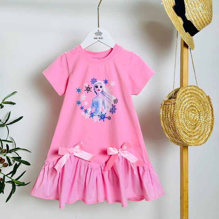 Váy công chúa Elsa chất thun cotton siêu mềm mát, đầm thun in hình Elsa dễ thương cho bé gái từ 3 -10 tuổi