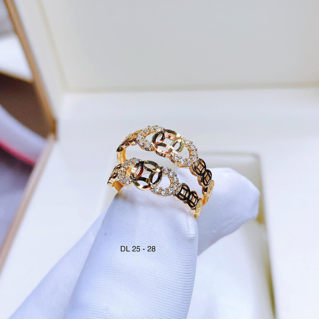 Nhẫn Nữ,Nhẫn Và.ng 10k Ki.m Ti.ền Đính Đá Sang Đẹp Cho Chị Em