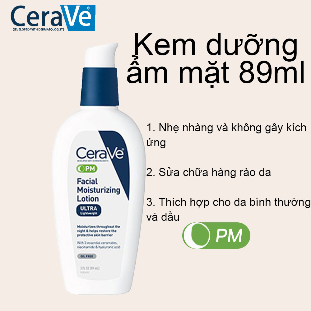 Làm trắng da CeraVe Facial Moisturizing Lotion PM 4% 89ML Kem dưỡng da phục hồi ban đêm