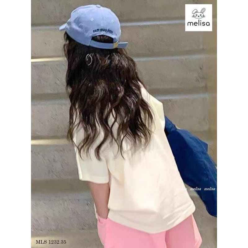 Set Melisa áo polo quần short thun hình gấu bé gái