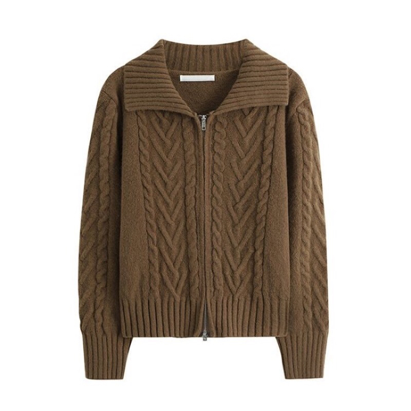 Áo len khoác dài tay vặn thừng cổ polo khoá kéo phong cách Hàn Quốc FOOTMADE