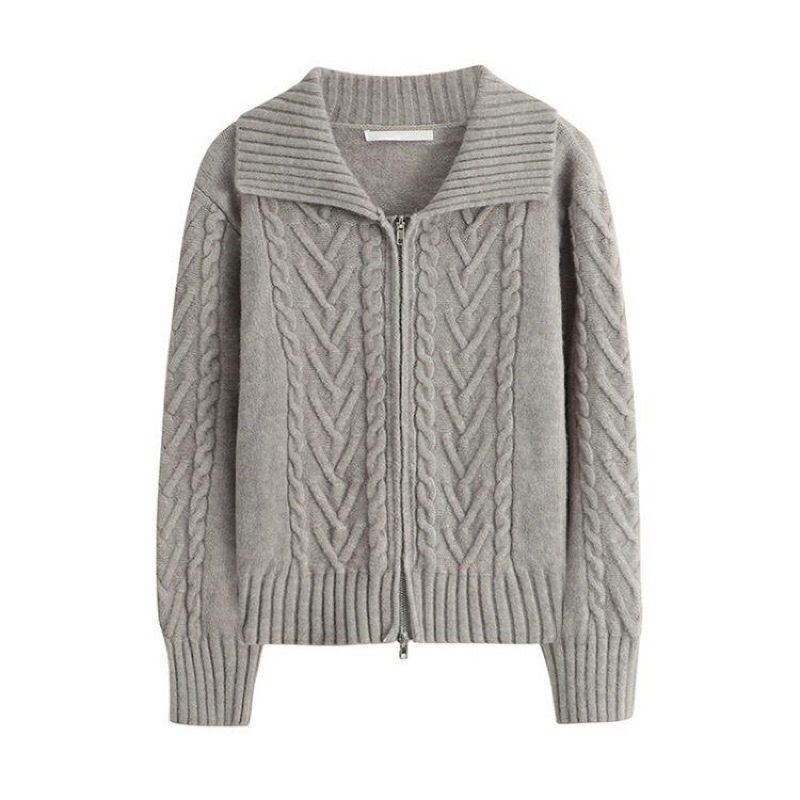 Áo len khoác dài tay vặn thừng cổ polo khoá kéo phong cách Hàn Quốc FOOTMADE