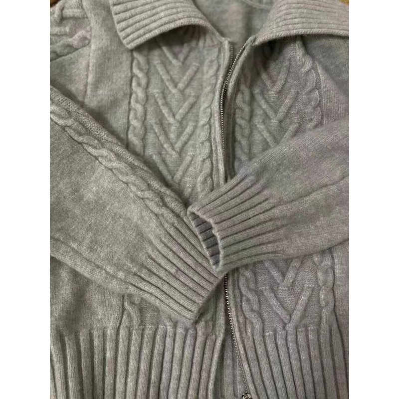 Áo len khoác dài tay vặn thừng cổ polo khoá kéo phong cách Hàn Quốc FOOTMADE