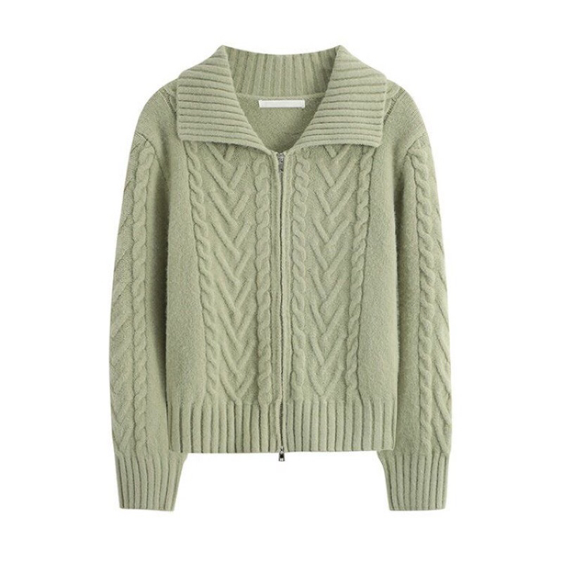 Áo len khoác dài tay vặn thừng cổ polo khoá kéo phong cách Hàn Quốc FOOTMADE