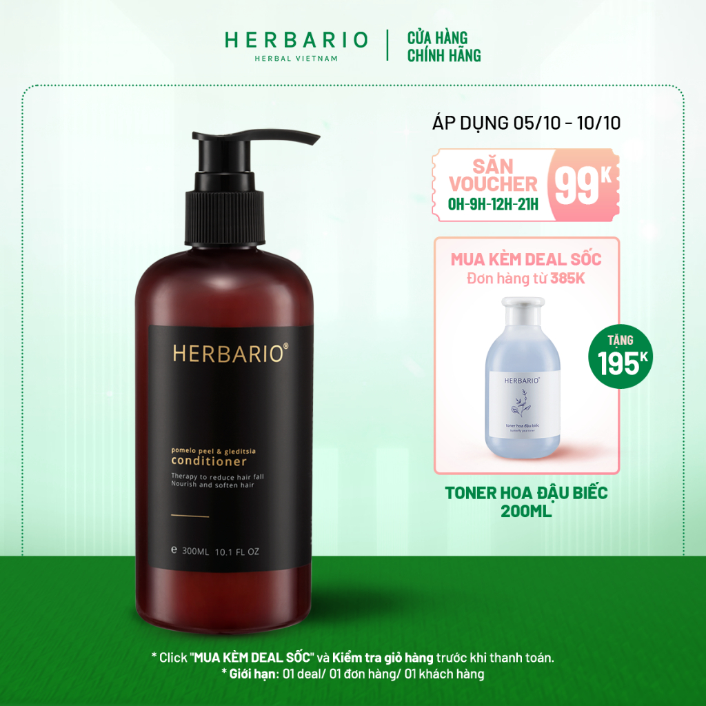 Dầu xả vỏ bưởi và bồ kết Herbario 300ml