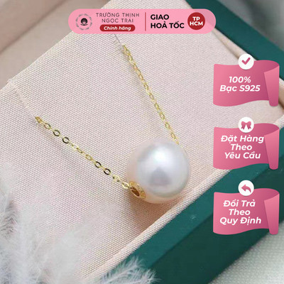 Dây Chuyền Bạc Xuyên Ngang Hạt Ngọc Trai 9ly Độ Sáng 5A Hoàn Hảo - Ngọc Trai Trường Thịnh