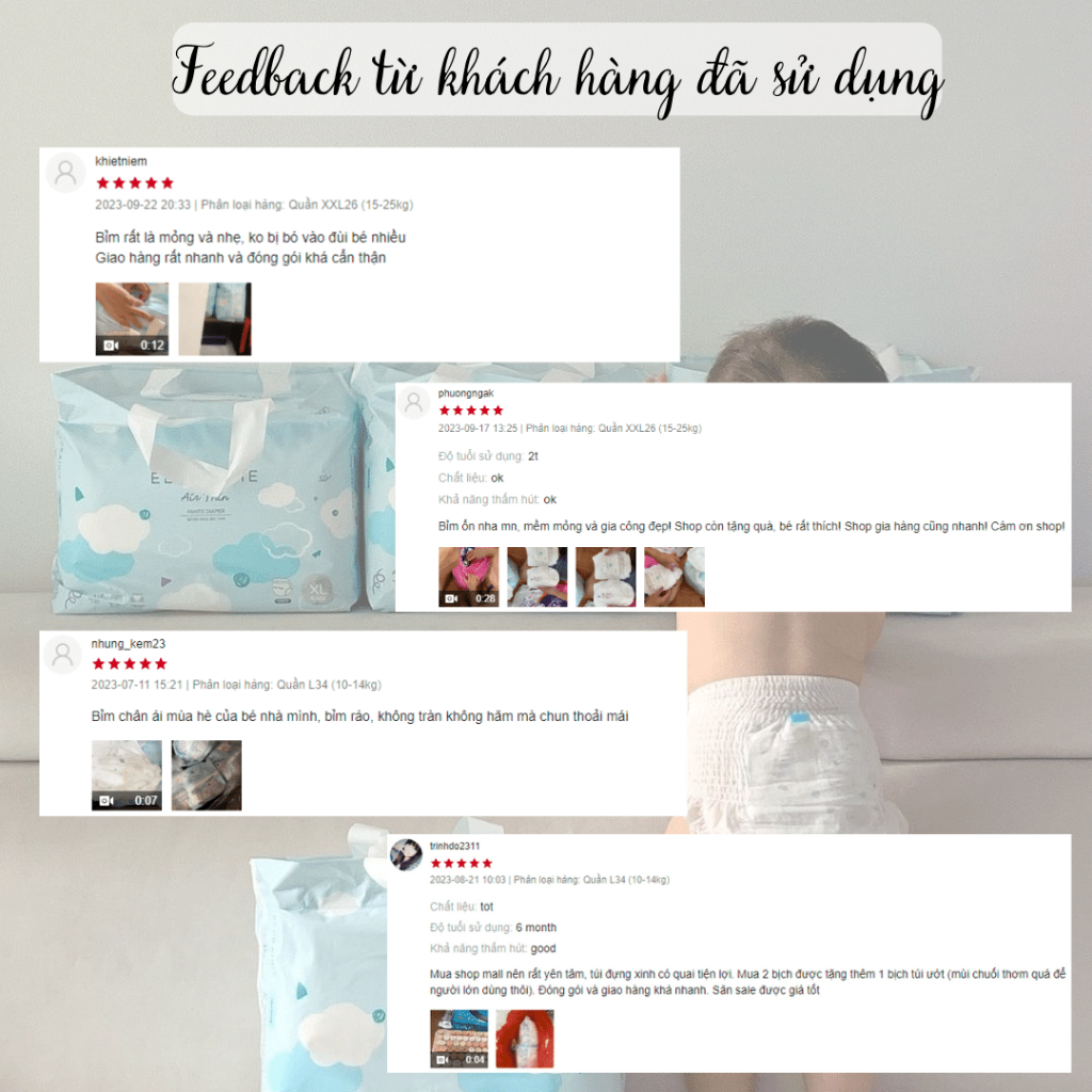 Túi Dùng Thử 6 Miếng Tã/Bỉm Quần ELPRAIRIE  Air Thin Size L/XL Cho Bé 10-14kg, Êm Ái Nhẹ Tênh, Đai Chun Co Giãn Mềm Mại