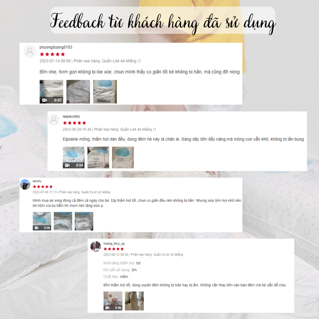 Túi Dùng Thử 6 Miếng Tã Quần ELPRAIRIE Air Wing Size L/XL Nội Địa Hàn Quốc Cho Bé 9-17kg, Siêu Thấm Hút Siêu Khô Thoáng
