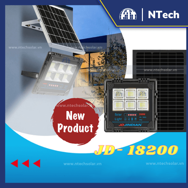 Đèn pha led năng lượng mặt trời JD-18200, công suất 200W- Bảo hành 2 năm