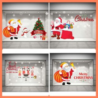 Decal Noel dán kính cao cấp ông già Noel vui vẻ - Decal trang trí giáng sinh dán tường nhiều mẫu có keo sẵn dễ dán