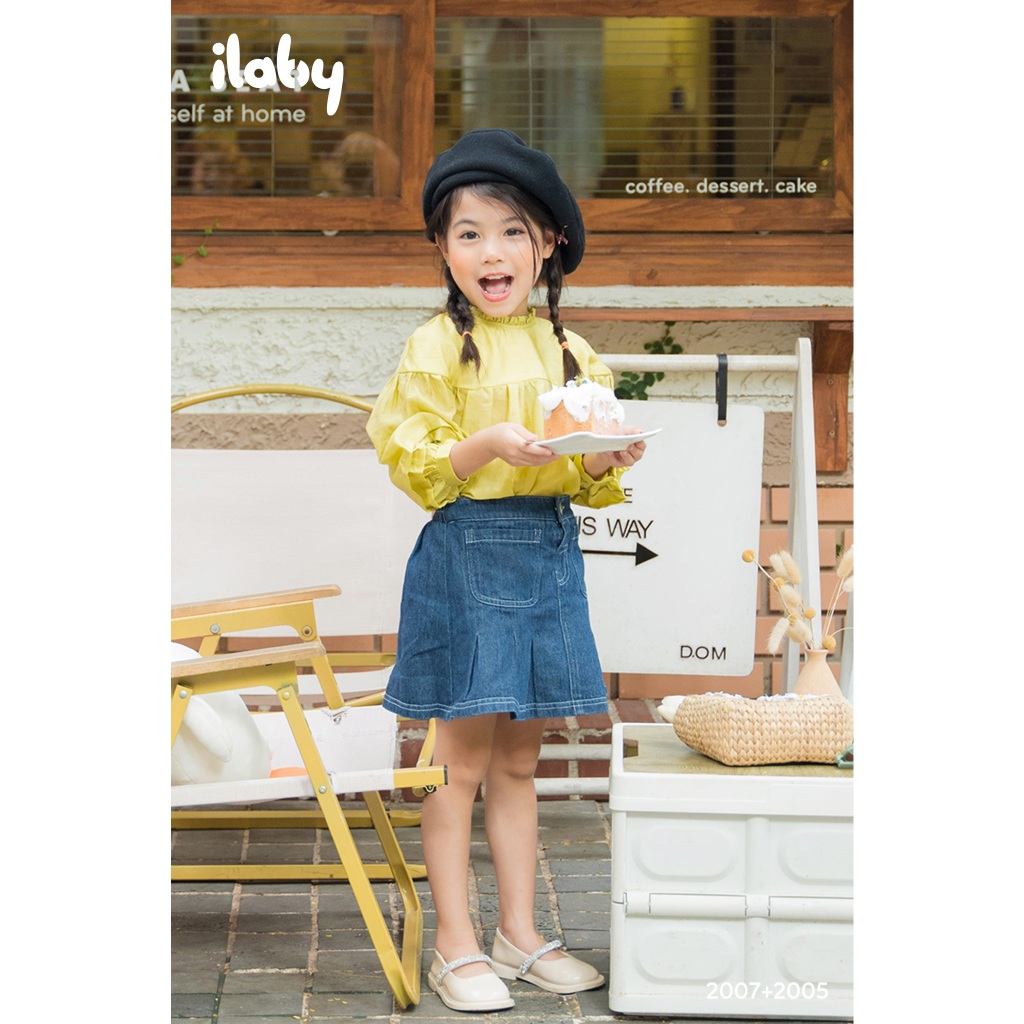 Áo cổ bèo bé gái ILABY tay bồng gập ly chất liệu voan tơ mềm mại cho bé 10-35kg