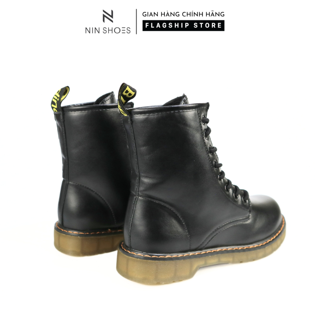 Boot nữ đế bằng 2 cm mũi tròn dây đan đế trong buộc dây cá tính giày nữ cao cổ buộc dây cá tính siêu xinh