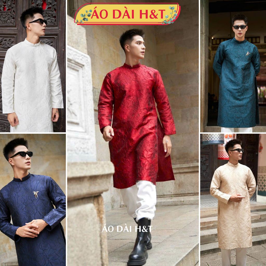 Áo dài nam cách tân chất vải gấm vân nổi cao cấp,giữ form chuẩn,set áo tết đẹp 2024 - Áo dài Tết SG1