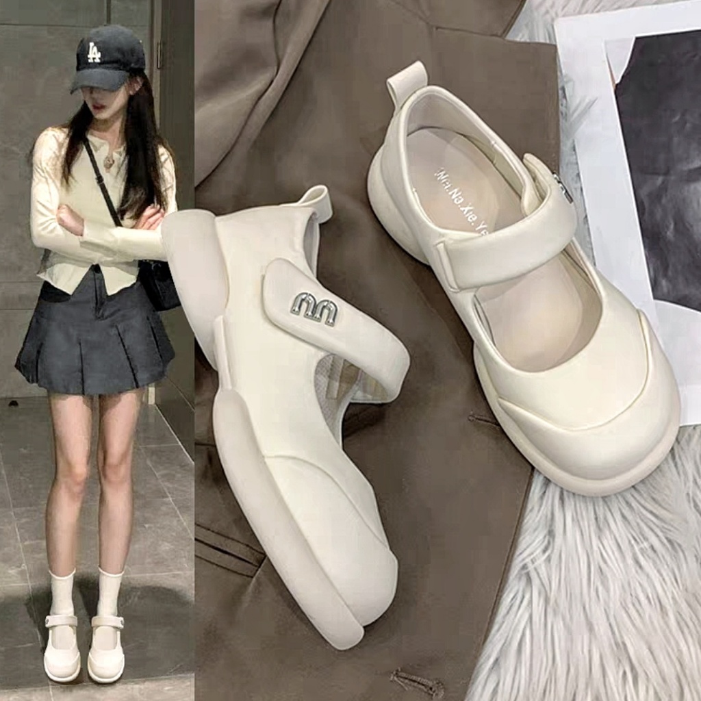 Giày búp bê nữ đế cao LUJI fullbox bản da mềm cao cấp - Giày lolita nữ quai dán dễ thương