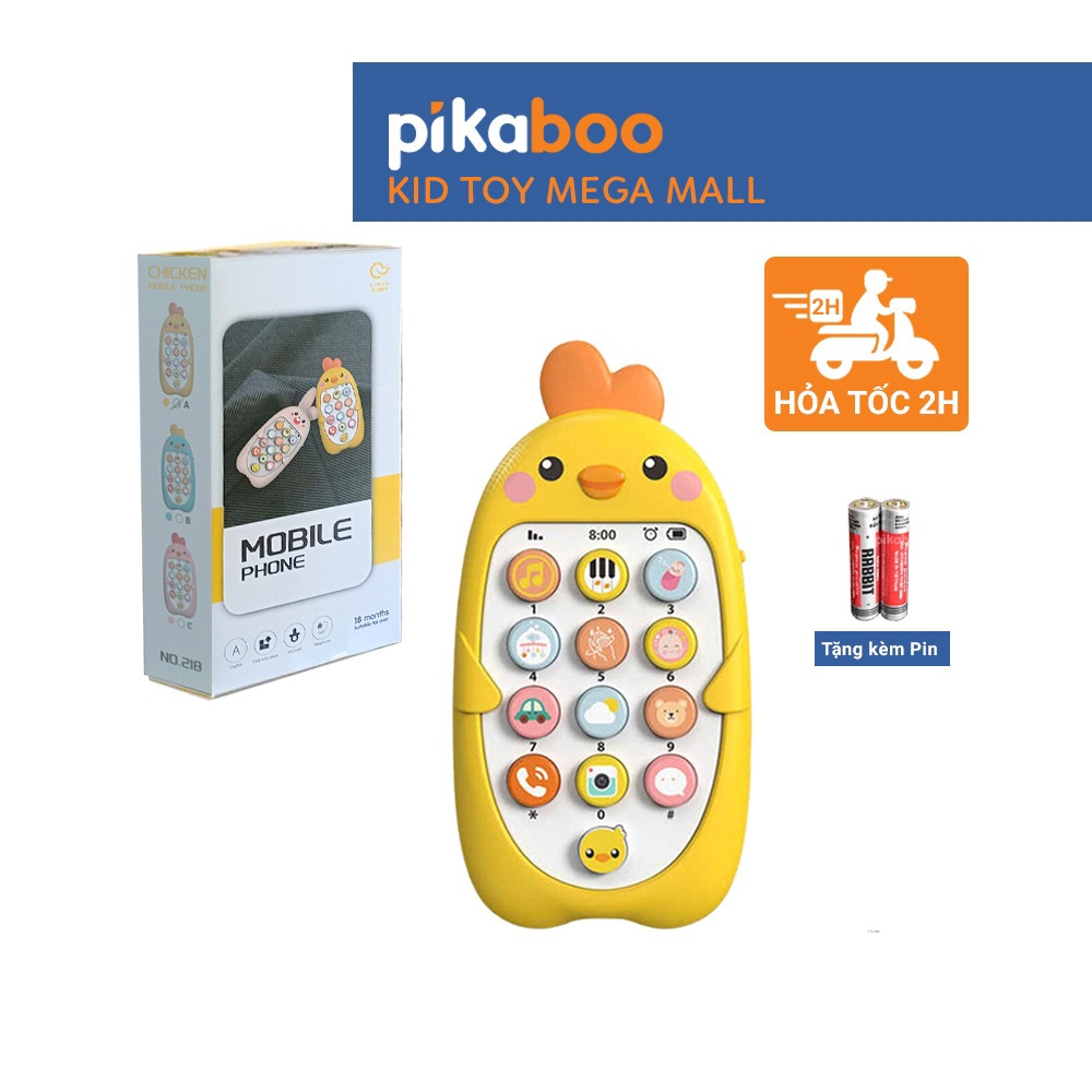 Điện thoại đồ chơi cho bé gà vàng đáng yêu có đèn và nhạc Pikaboo, đồ chơi điện thoại có nhạc chất liệu nhựa an toàn