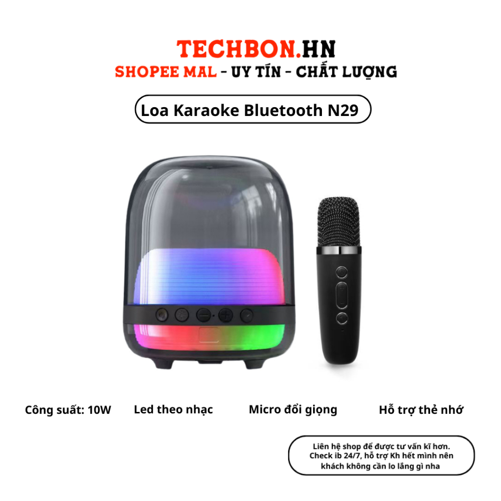 Loa Bluetooth N29 Kèm Micro Bass Mạnh Âm Thanh Rõ Full Box Loa Hát Kèm Mic Bluetooth 5.0 TECHHIGH