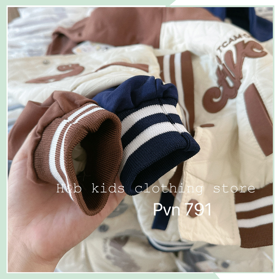 Áo khoác bomber có mũ  bé trai, bé gái, áo khoác bóng chày xốp chần hình thêu bo dệt 2 lớp mũ hai lớp BBT52