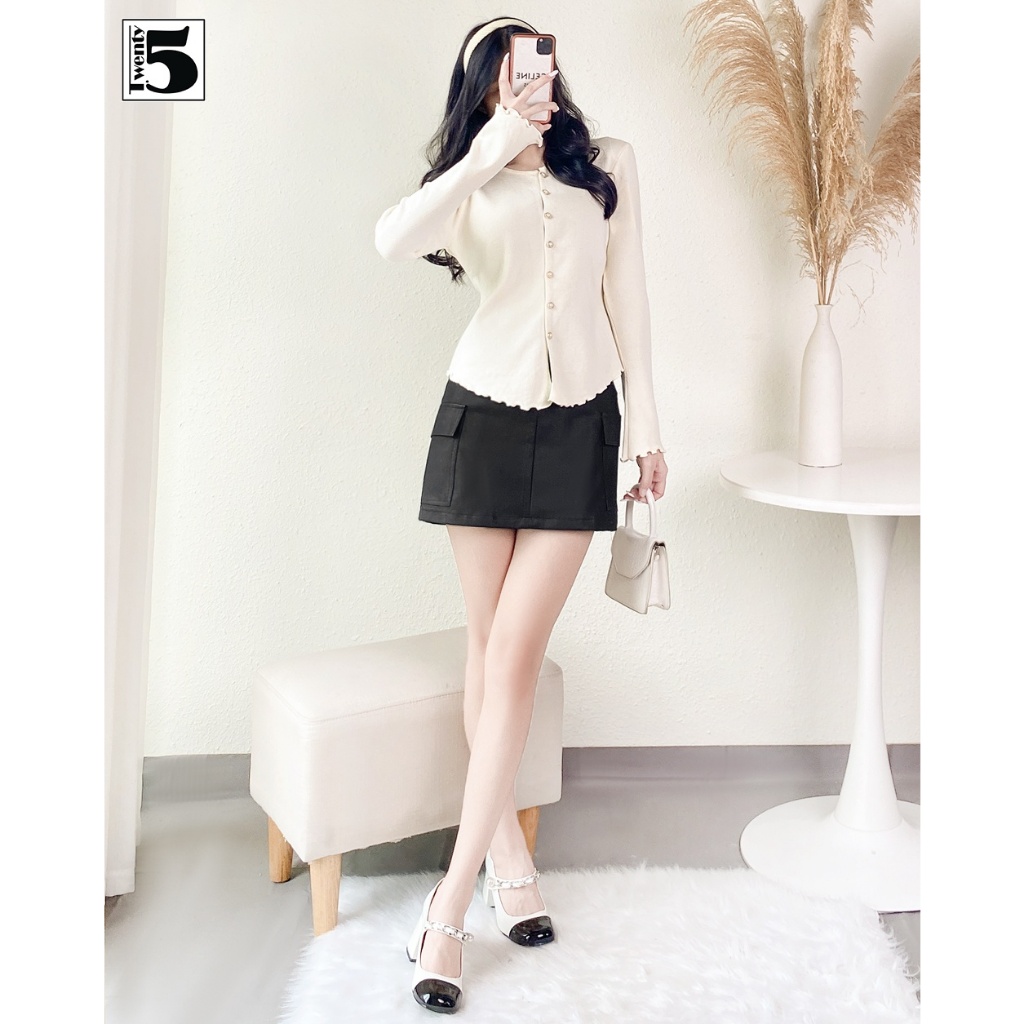 Áo cadigan mỏng, tay và vạt áo chun điệu, hàng cúc ngọc Twenty.Five 5126