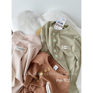 Bộ quần áo thu đông len tăm/ thun gân dài tay cổ trụ 5 nút cho bé trai, bé gái