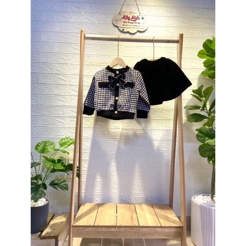 Set Dạ Kẻ Áo Khoác Mix Chân Váy Bé gái Sang Chảnh Có Ảnh Thật Kèm Video