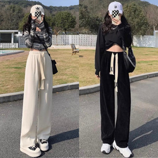 Quần ống rộng nỉ nhung tăm hottrend 2025 kiểu quần dài ống suông cạp chun lưng cao có dây rút chỉnh eo By Bika Shop (N1)