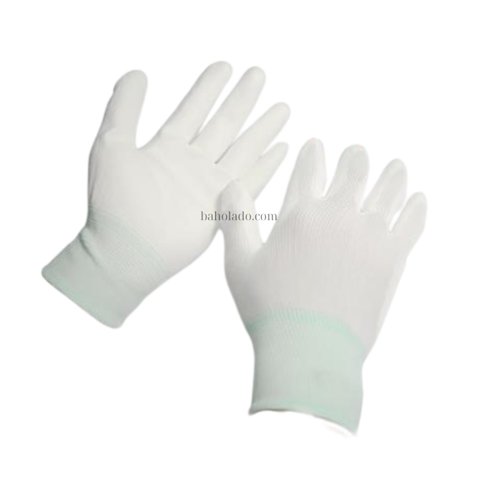 Găng Tay Sợi Poly Phủ PU Lòng Bàn Tay Màu Xám, Trắng - BaHoLaDo