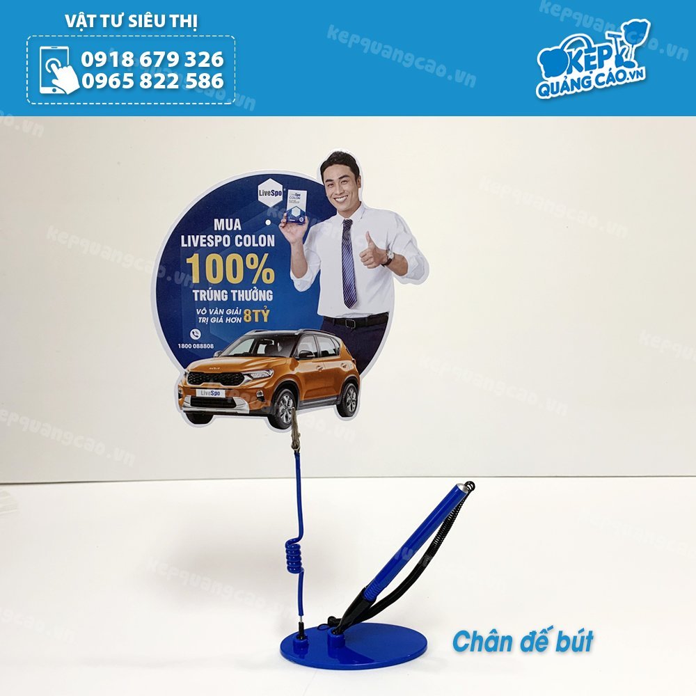 Chân đế bút bi - Wobbler để bàn có gắn bút bi - Kẹp để bàn bút bi - Màu: xanh dương, xanh lá, đỏ -  CD BÚT