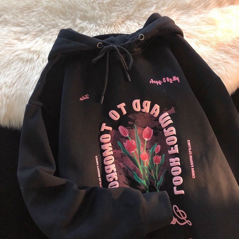 Áo hoodie form rộng tay bồng mũ hai lớp - Hoa Ora